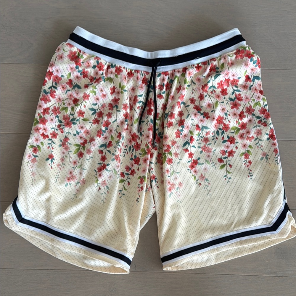 John Elliott Floral Red and Cream Athletic Shorts
